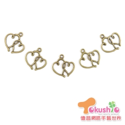 JC058#單耳縷空雙心-青古色5入